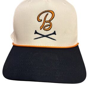 Cream and Navy Baseball Cap with Orange 'B' Embroidery